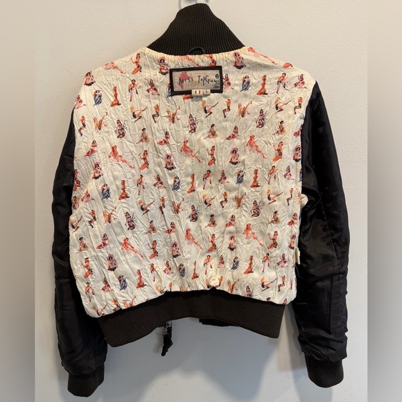 Miss Top Gun Brown Leather Bomber Jacket Size L Fully Lined - Picture 8 of 10